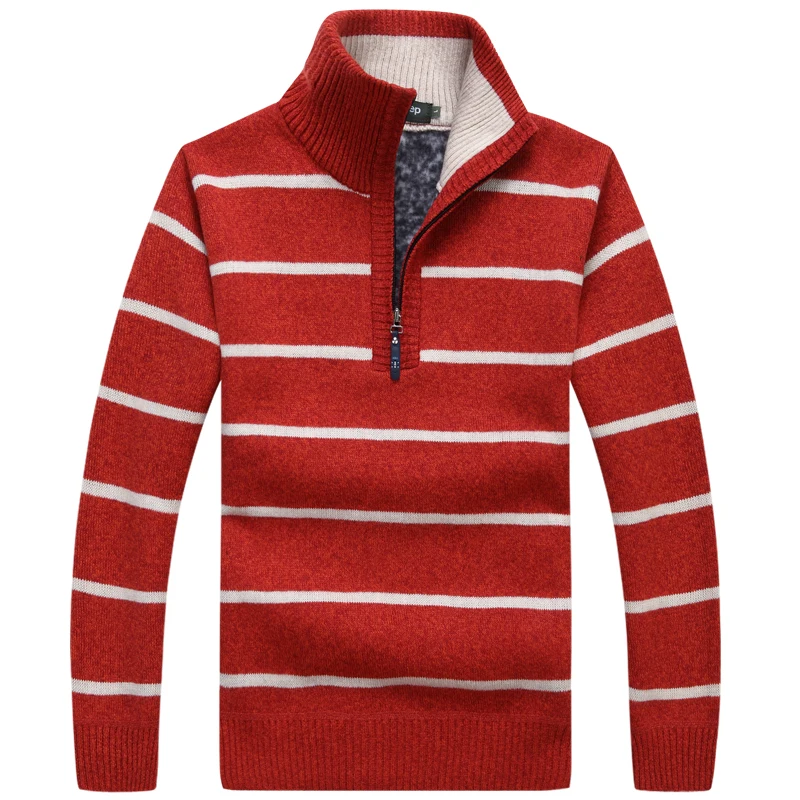 Mwxsd brand Men casual striped thick warm pullover sweater winter mens Half open collar Christmas homme pull | Мужская одежда