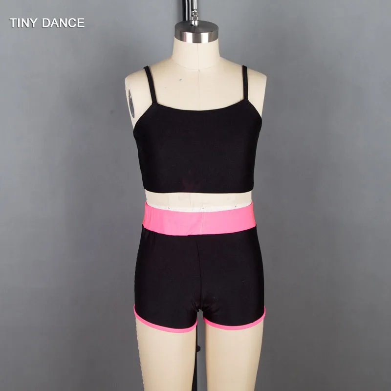 3 in 1 Child and Adult Jazz &amp Tap Dance Costume Set including Short Sleeve Hooded Jacket Black Spandex Bra Top Shorts 18318 |