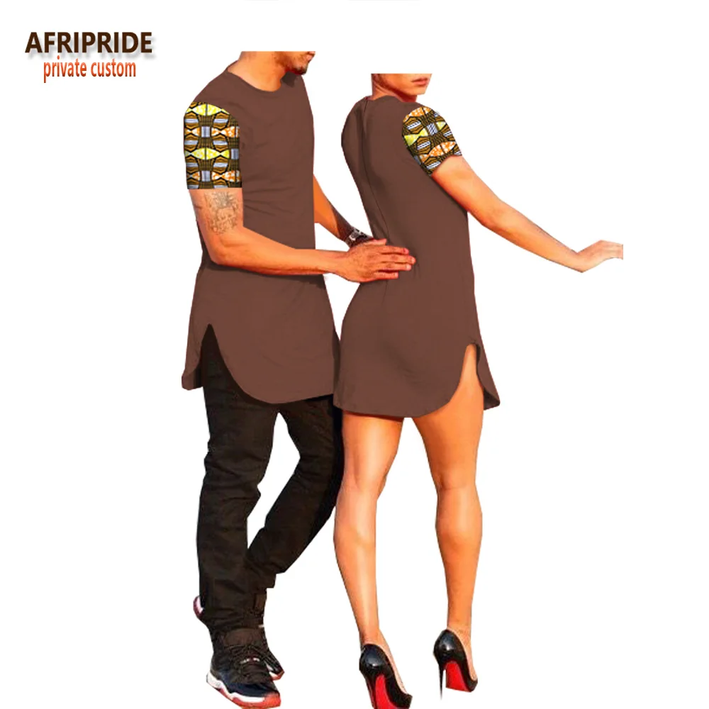 Летняя одежда для пар с африканскими узорами AFRIPRIDE, Мужская футболка с коротким рукавом и круглым вырезом+ женское мини-платье, повседневный костюм A18C001