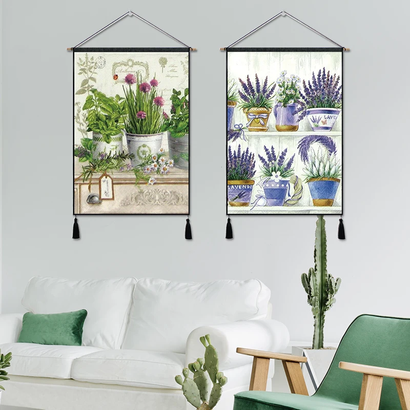 Silstar Tex Art Home Decor Wall Hanging Tapestry Cotton Linen Background Painting Flower Vase Green Plants 65X45 cm | Дом и сад