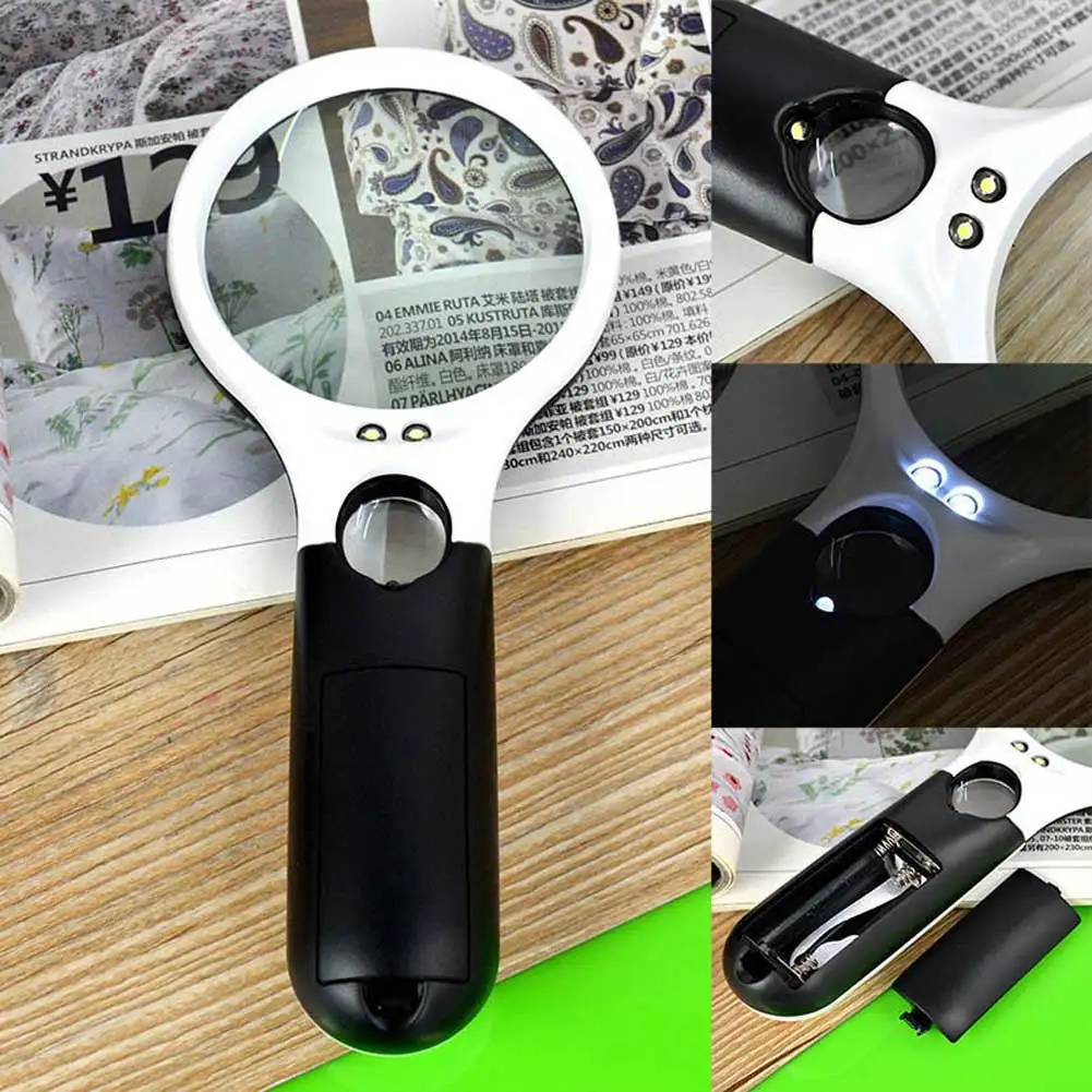 45x Handheld Magnifying Glass 3 LED Light Mini Pocket Microscope Reading Map Newspaper Lens Lamp Magnifier Jewelry Loupe E0 | Инструменты