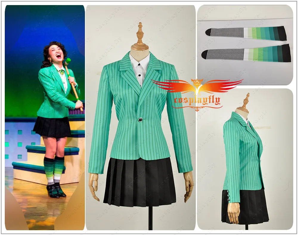 XS-XL Heathers: музыкальная рок музыкальный в мелкую полоску князь костюм для сцены, косплея женское платье Концерт зеленая куртка школьная униформа