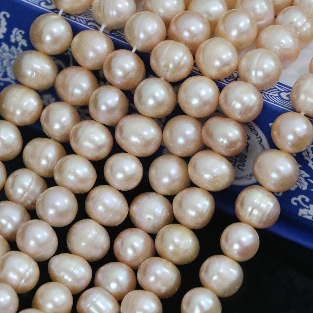 

Newly Orange Natural Elegant Freshawater Cultured Round Pearl 9-10mm High Grade Women Diy Loose Beads Jewelry 15inch B1397