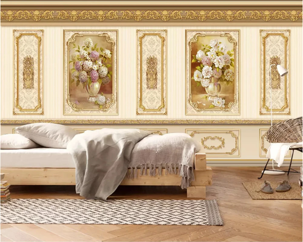 3d обои Европейский роскошный сад цветок золото украшение дома wainscoting фон