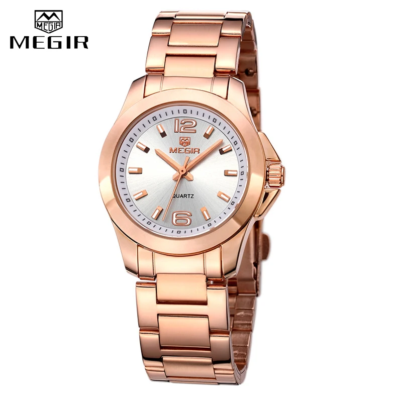 MEGIR-relojes de vestir de lujo para mujer, pulsera de oro rosa a la moda, reloj de pulsera de cuarzo femenino