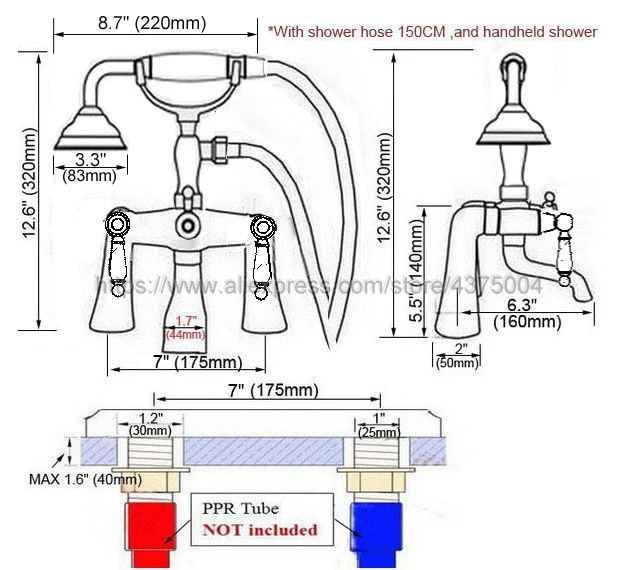 Смеситель для ванны напольный из античной латуни с функцией телефона|Смесители
