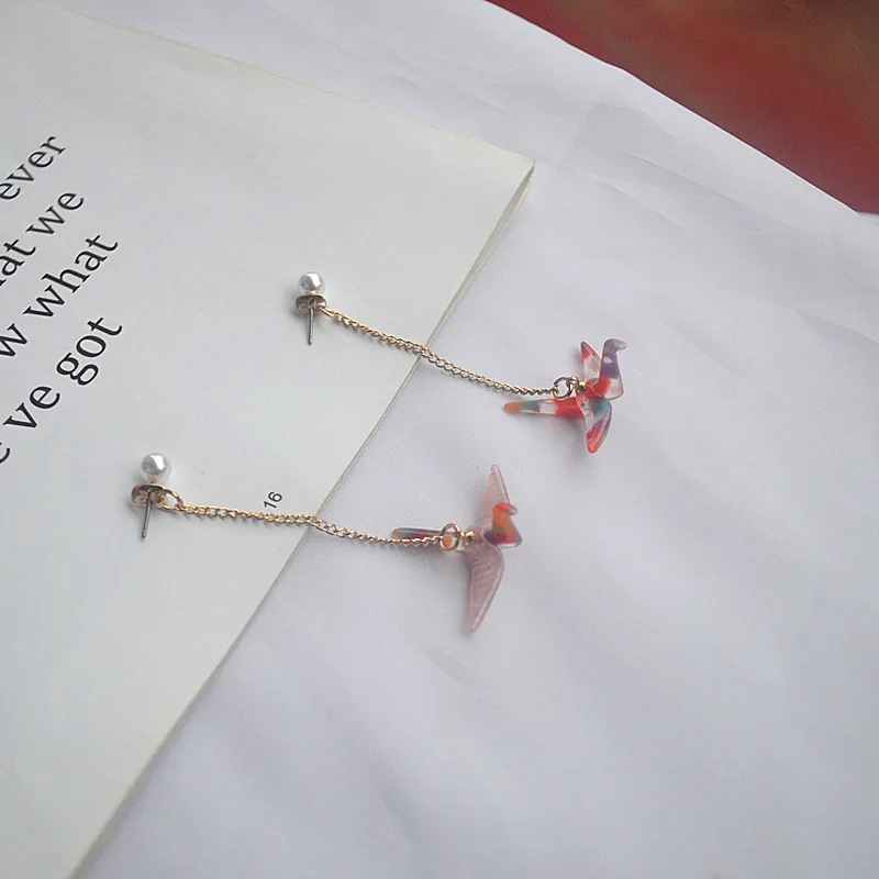 2019 Japanese Korean Harajuku long dangle resin earrings fashion crane acetate pearl for women spring jewelry trinket | Украшения и