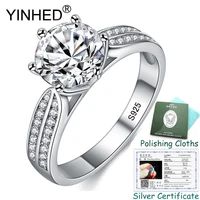 sent silver certificate yinhed luxury silver engagement rings for women 925 sterling silver 2ct sona cz wedding jewelry zr595