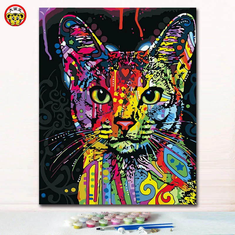 Раскраска по номерам на холсте с цветными животными кошками 40 х50 | Дом и сад