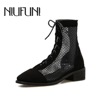 niufuni womens mesh round toe low heels ankle high summer sandals boots breathable gladiator sandals new rome party shoes lady