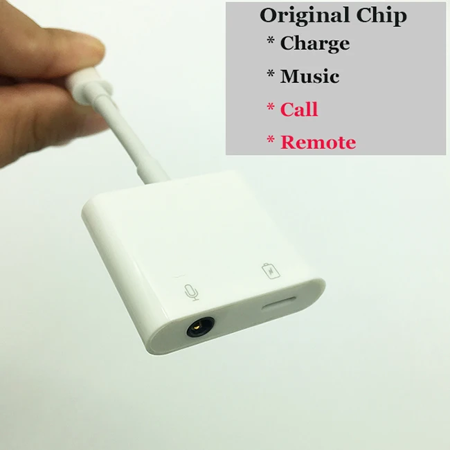 Original Chip 3,5 мм Aux аудио зарядный адаптер для iPhone 7 8 Plus X XS Mas XR зарядное устройство и наушники адаптер поддержка вызова пульт дистанционного управления - Цвет: Original Chip