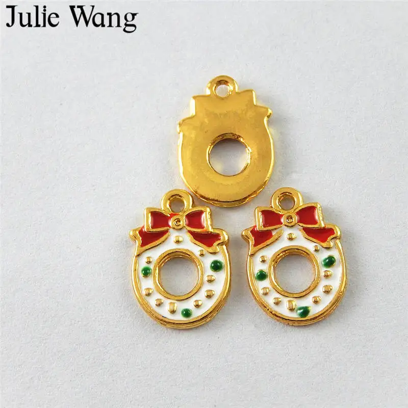 Julie Wang 10 шт. эмалированный Рождественский венок из Золотого Сплава Подвески