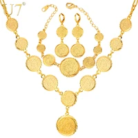 u7 dubai gold color jewelry set for women african ethiopian jewelry antique coin bracelet earrings necklace set s675