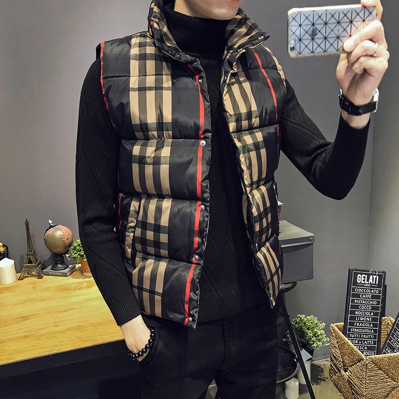 Плед зимние куртки мужские зима толстый жилет Куртки без рукавов Slim Fit Стенд