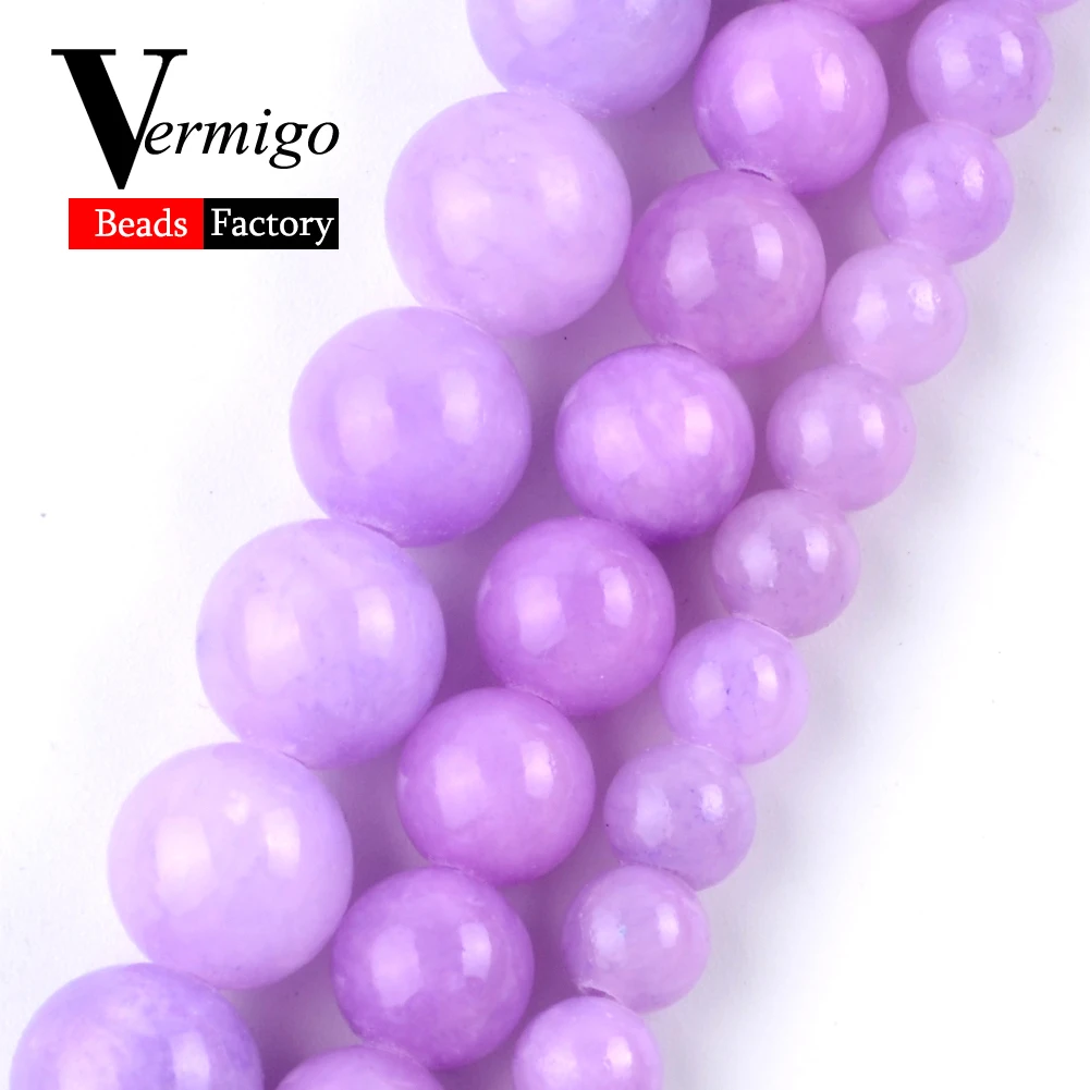 

Natural Purple Jades Stone Spacer Loose Beads For Jewelry Making 4mm-12mm Round Beads DIY Necklace Bracelet Jewellery 15"