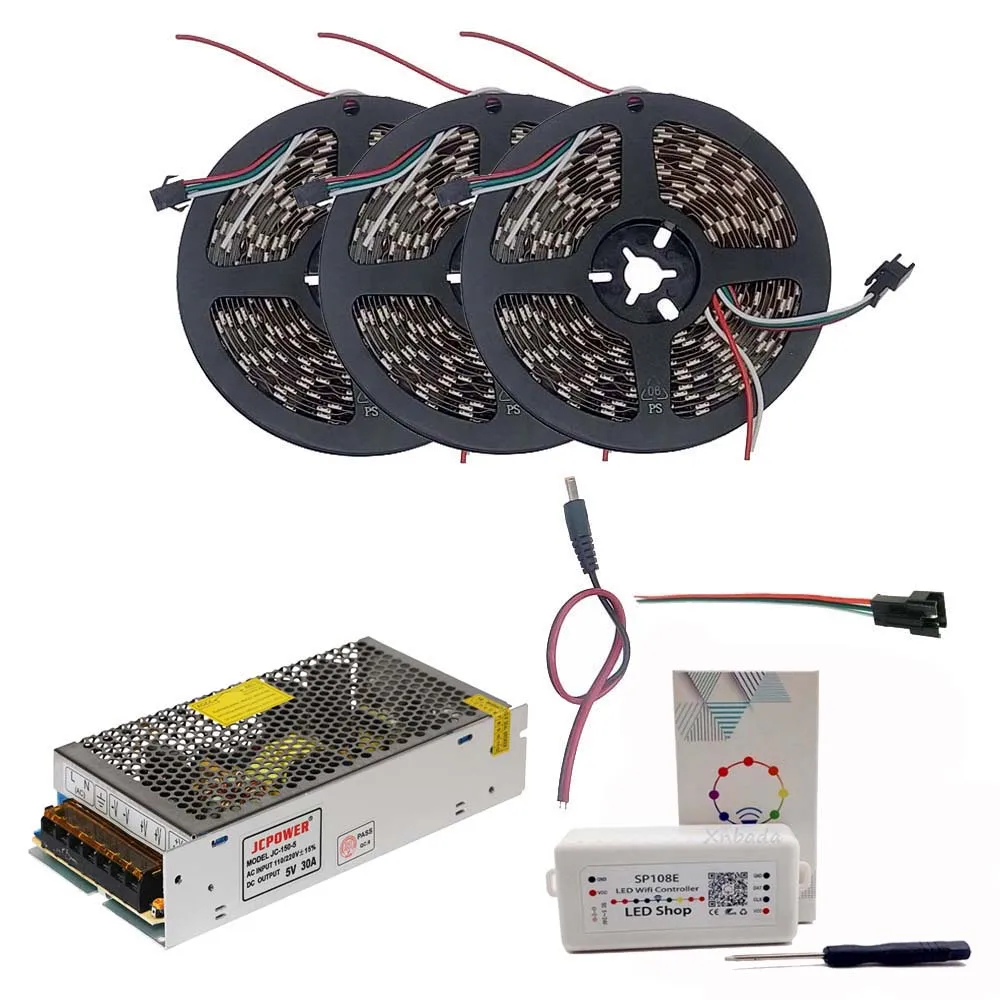 5 м 10 м 15 м 20 м WS2812B WS2812 30 светодиодов/м 60 светодиодов/м RGB Светодиодная лента, SP108E wifi RGB Led контроллер DC5V комплект адаптера питания