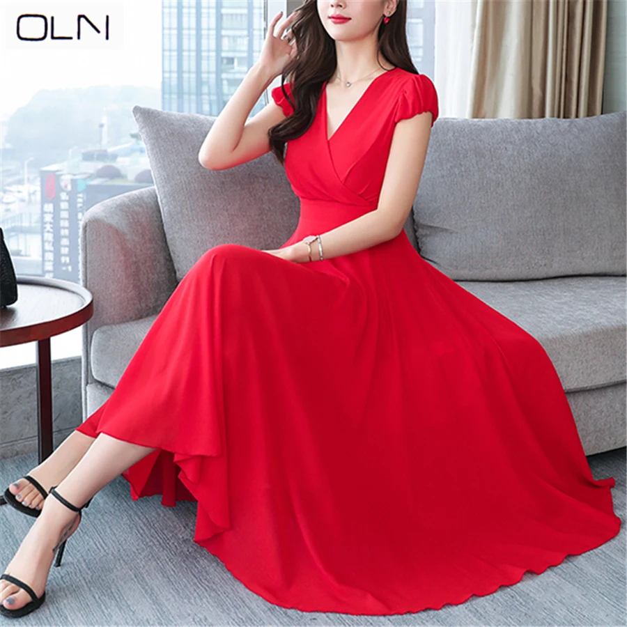 Новинка лета 2019 длинное шифоновое платье большого размера с реальной