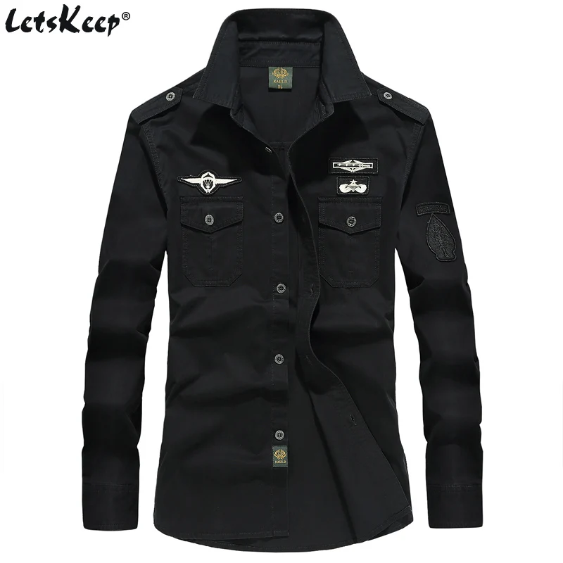 

2019 LetsKeep Men's Military long sleeve shirt vintage army shirts men cotton shirt Plus size M-6XL, ZA577