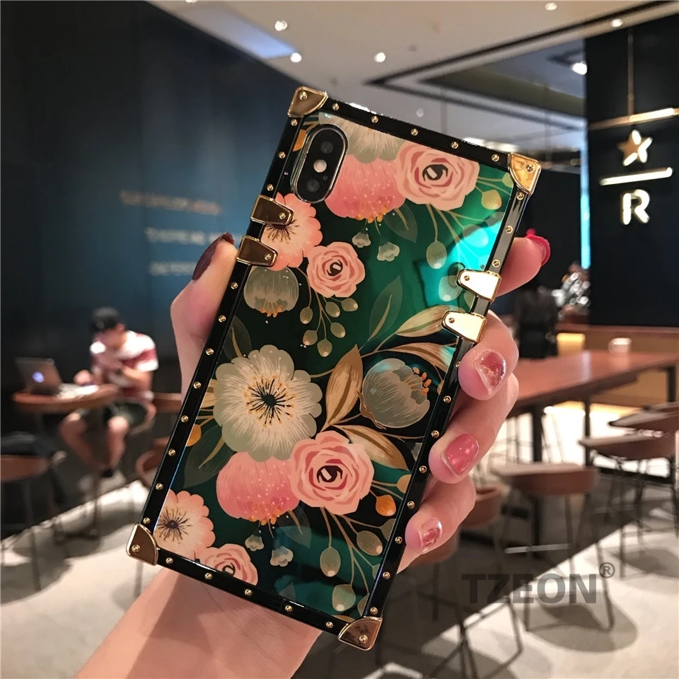 CC Camellia чехол для телефона samsung S10 S10Plus S10e S9 S9PLUS S8 NOTE9 цветочный синий луч квадратный заклепки ретро розетка Крышка