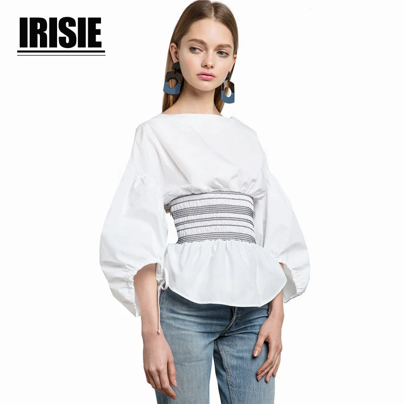Irisie 2018 уличная блузка модно ПР украшением в полоску Фонари рукавом Топы