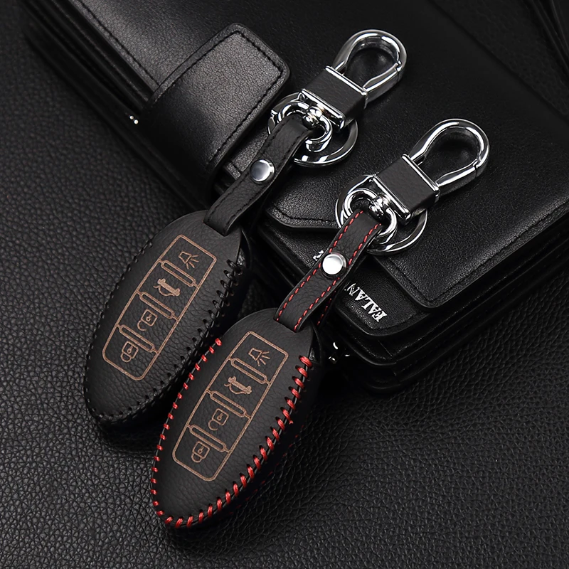 

100% leather hand sewn car key cover for Nissan Infiniti EX FX G25 G37 FX35 EX25 EX35 FX37 EX37 Q60 QX50 QX70,3 Buttons