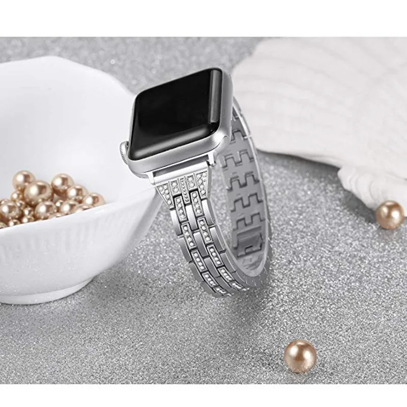 С блестками для девочек; мини-юбка для наручных часов Apple Watch 38 мм 40 мм 44 мм 40 мм наручных часов iWatch серии 5/4/3/2/1 ошейник украшенный фальшивыми алмазами, металлические ювелирные изделия, браслет на запястье
