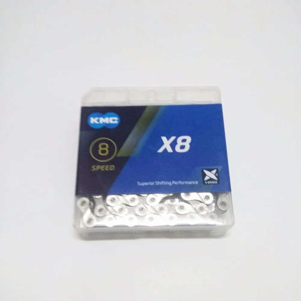 KMC велосипедная цепь X8 116L 8 скоростей Серебряная велосипедная цепь с оригинальной коробкой и волшебной кнопкой для горного/шоссейного велосипеда