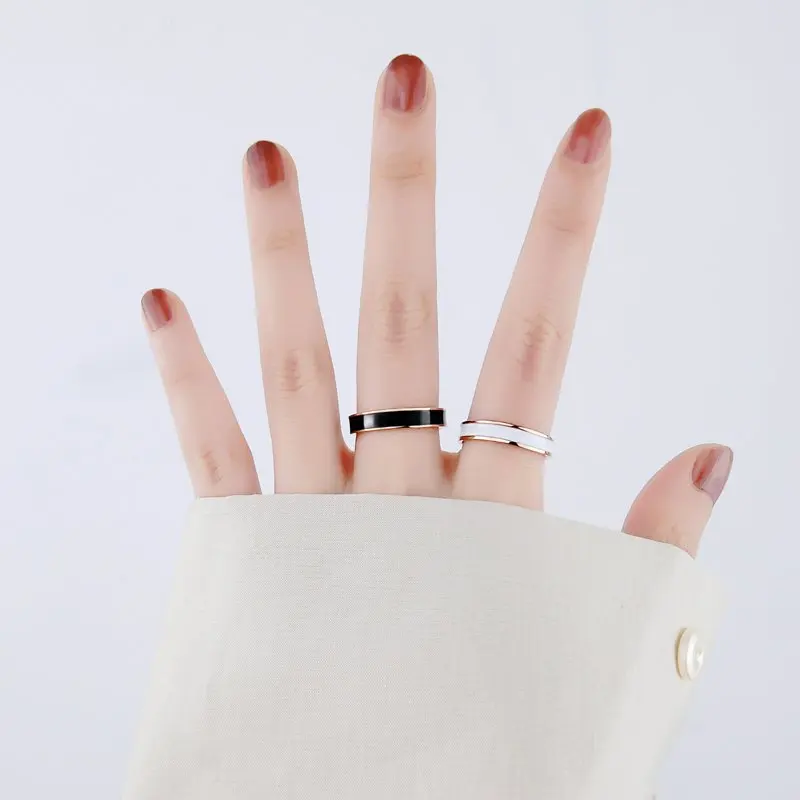 Кольцо для женщин и мужчин розовое золото белый черный цвет свадебное ювелирное