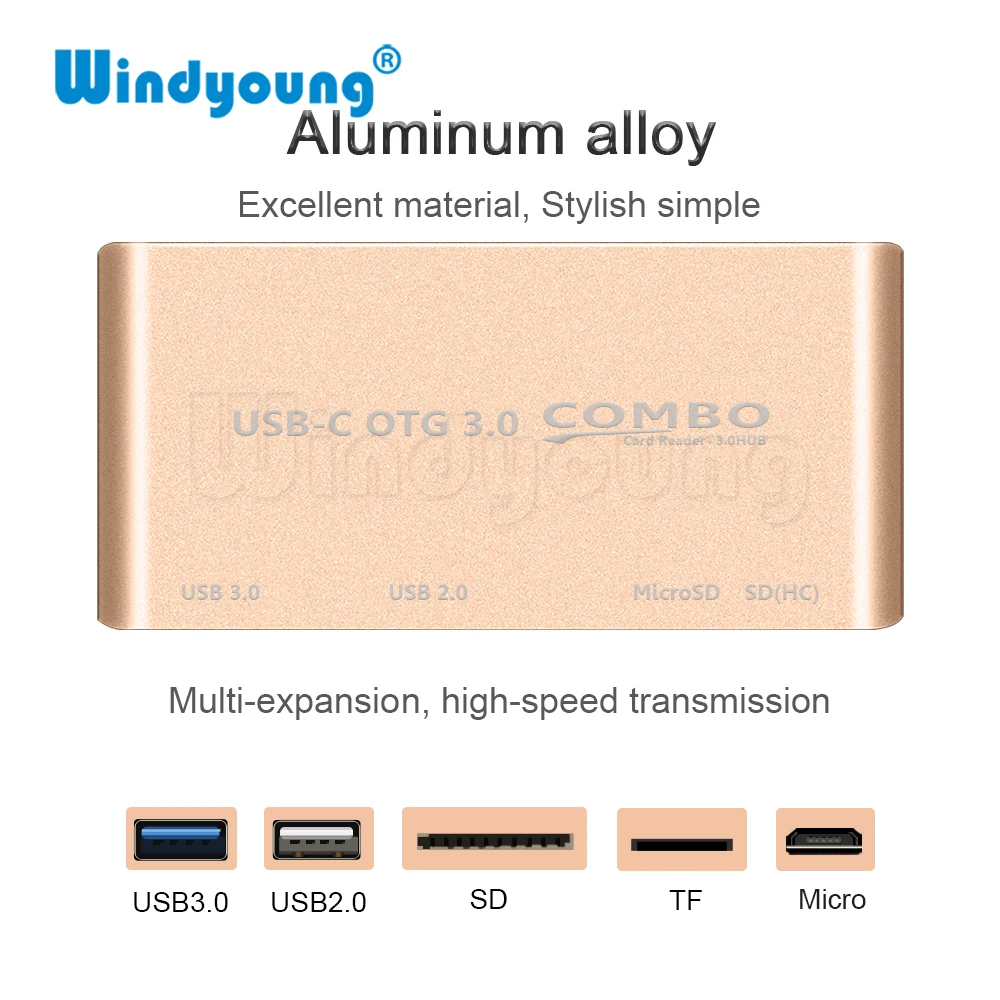 USB C концентратор картридер 5-в-1 Type OTG мульти USB-C разветвитель + Micro порт питания для