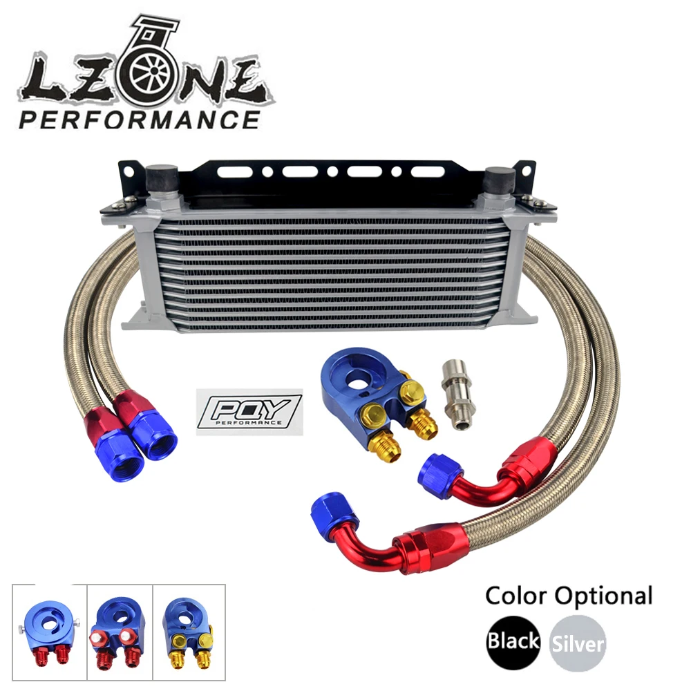 

UNIVERSAL 13 ROWS OIL COOLER+OIL FILTER SANDWICH ADAPTER + STAINLESS STEEL BRAIDED AN10 HOSE + Oil Cooler Mounting Bracket