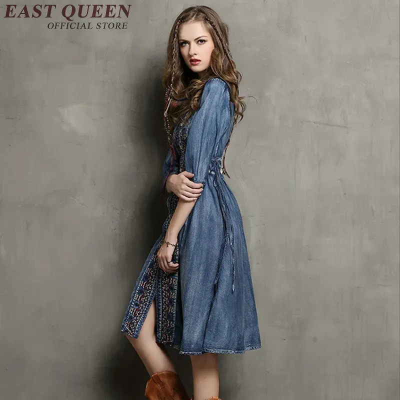 Женское джинсовое платье в стиле ретро винтажное из денима 50 60 х годов KK1109 2018|2016