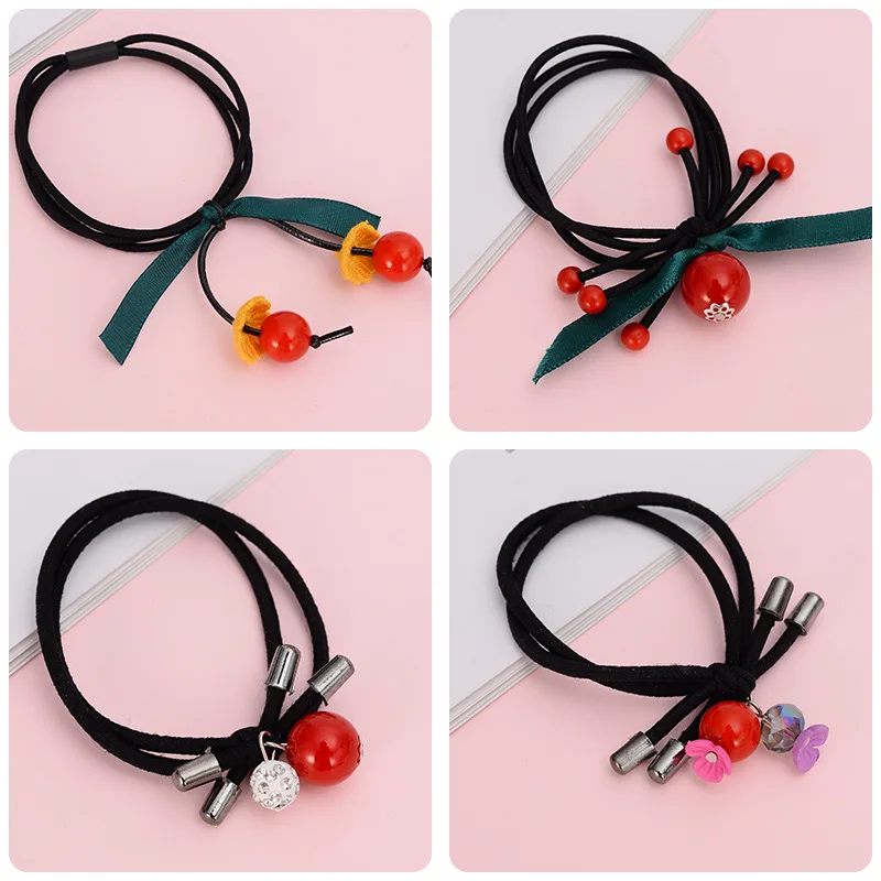 New small fresh and simple wild red beads tied hair rubber band Zama tail lady head rope ring | Украшения и аксессуары