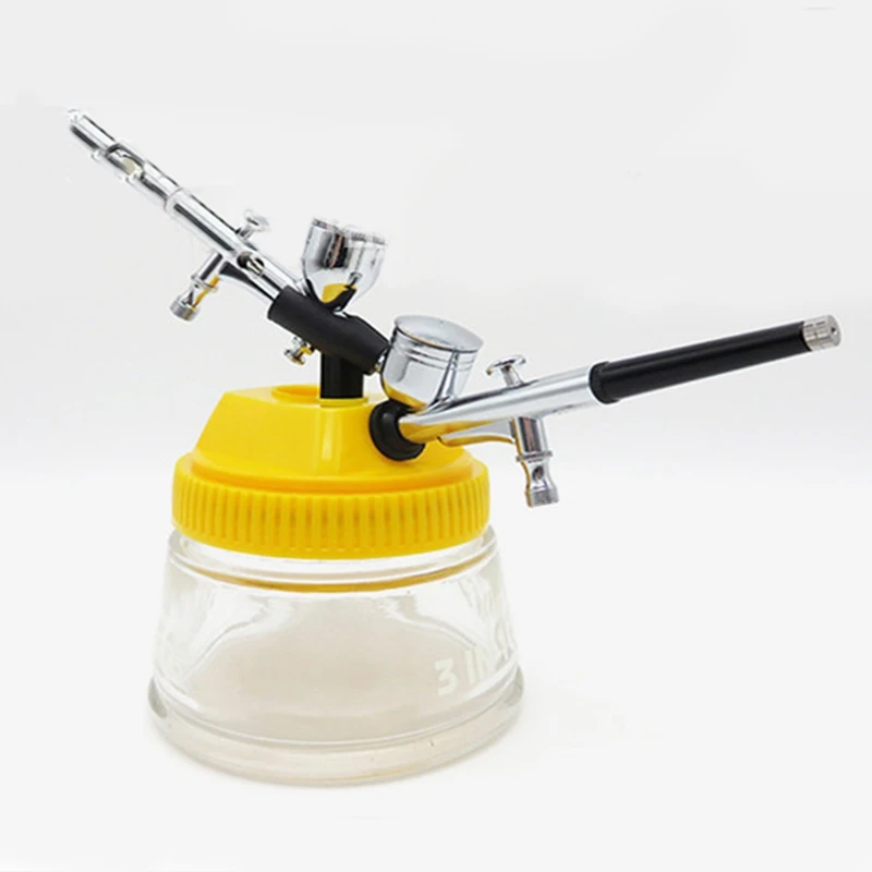 3 In 1 Airbrush Cleaning Pot Strong Glass Airbrush Stand Station Filters Cleaner