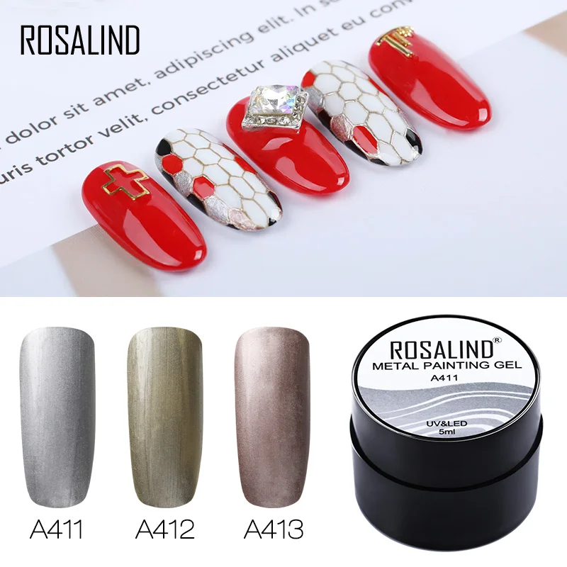 

ROSALIND Gel Nail Polish Nail Art Base For Manicure 5ml 3 Colors Primer Set Metal Painting Hybrid Varnishes Soak off UV Gellak