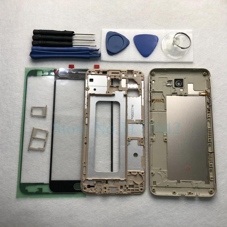 Полный корпус чехол для samsung Galaxy J7 Prime On7 G610 G610F Передняя стеклянная средняя рамка задняя крышка аккумулятора задняя крышка+ Инструменты