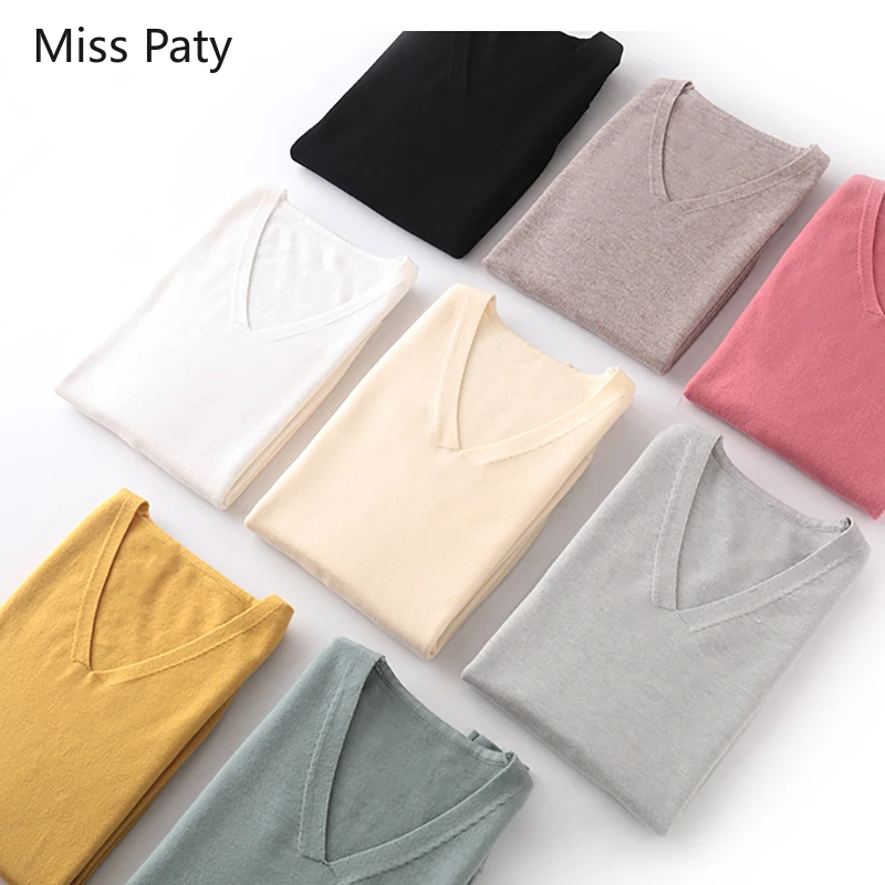 V Neck solid knitted thin pullover plus size elastic soft jumper sweater winter female tops for women autumn hot sale | Женская одежда