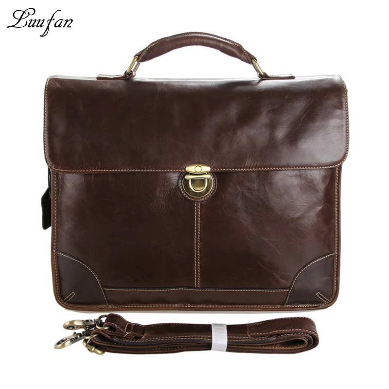 Мужской портфель из натуральной кожи 15 дюймов блестящая двухслойная сумка на