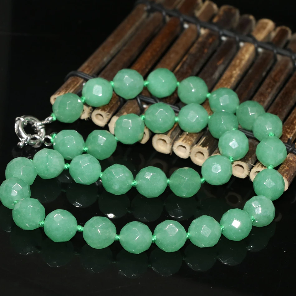 

High-grade green 12mm chaeming Aventurine jades chalcedony faceted round noble beads diy hot sale Necklace making 18 inch MY1397