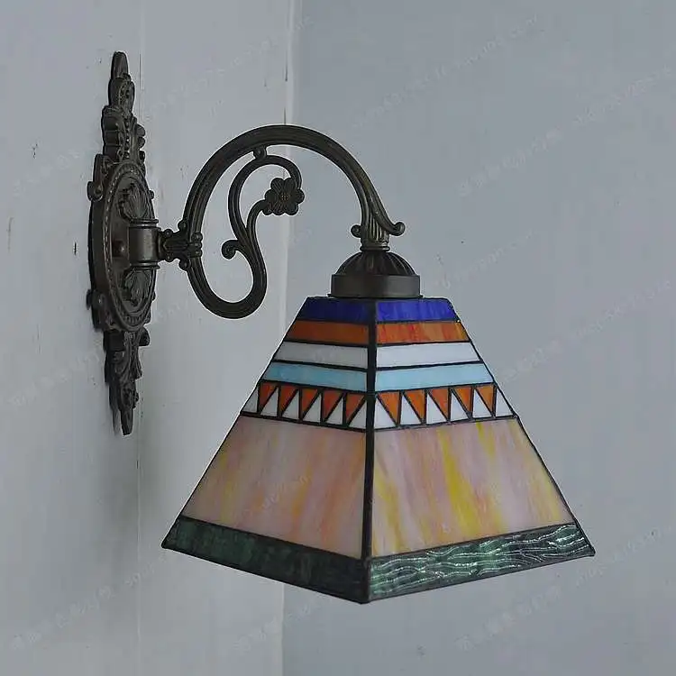 

Continental retro square wall lamp Tiffany mirror balcony bedroom bedside lamp before the Spanish style backdrop lighting