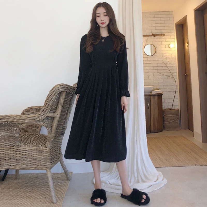 Весенне осеннее платье для женщин одежда 2020 корейское винтажное макси женское