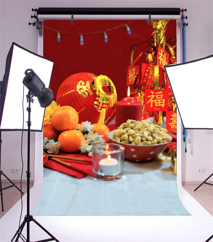 Laeacco орехи свеча фрукты Фонари китайский новый год фотографии Фоны
