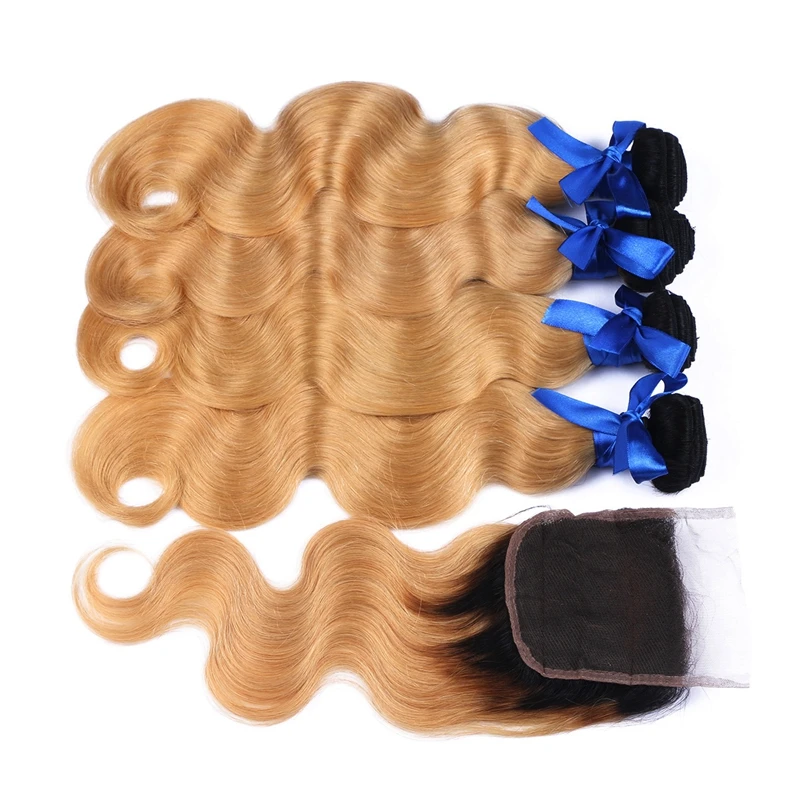 Оптовая Бразильского Виргинские Ombre Волос Weave С Закрытие Lace Closure Человеческих