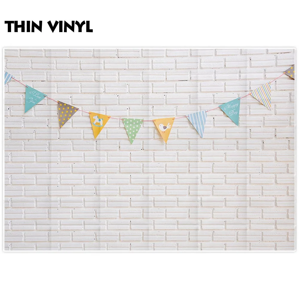 Allenjoy backgrounds for photography studio white brick wall decorated colorful cartoon flag children backdrop newborn photocall |