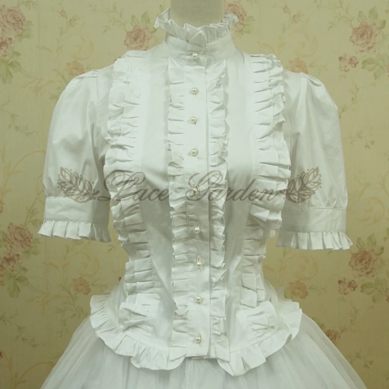 Летние женские белые короткие топы винтажные викторианские гофрированные
