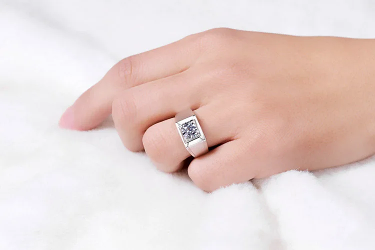 Тест THREEMAN как настоящий! Однотонное Золотое кольцо 585 пробы 1 карат Moissanite мужское