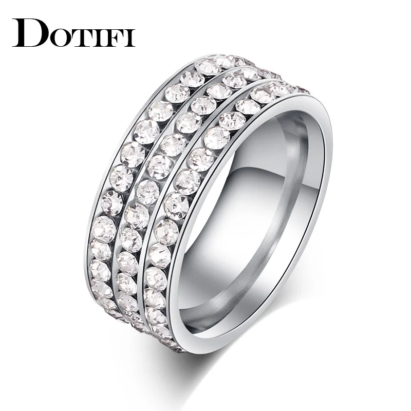 DOTIFI 316L кольца из нержавеющей стали для женщин 3 ряда прозрачного циркона