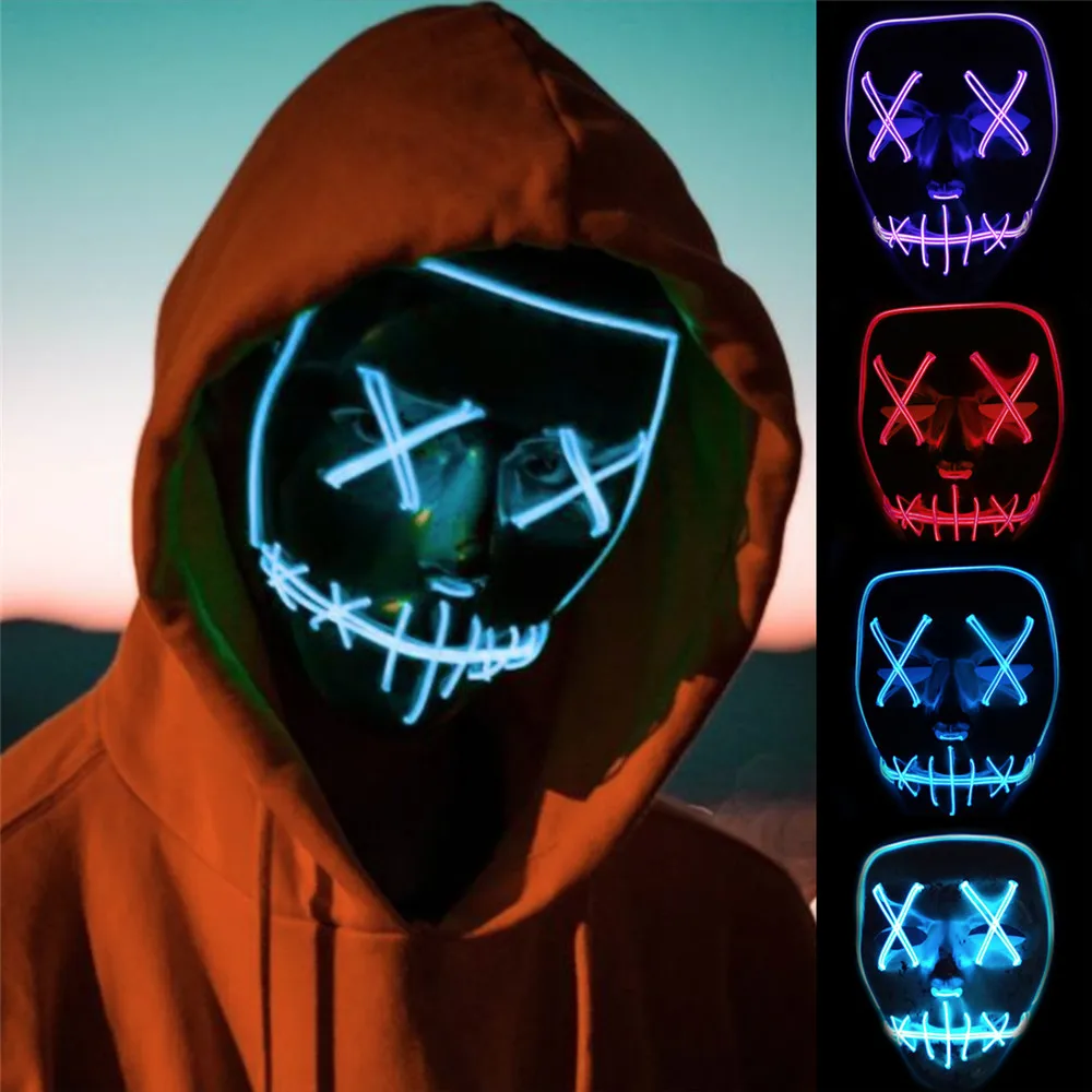Маска для Хэллоуина светодиодная маска светящаяся вечеринки неоновая косплея
