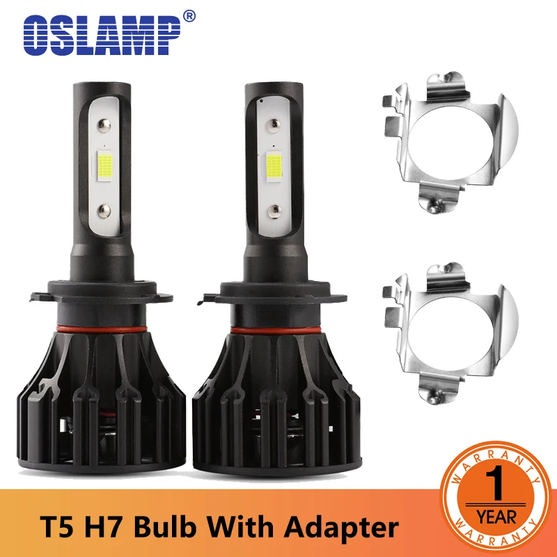 Светодиодный фонарь Oslamp T5 H7 с адаптером KP 102 COB Chips светодиодный 8000lm 72 Вт 6500 к