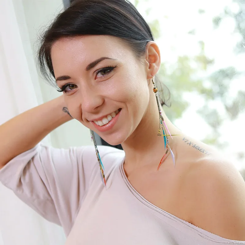 2019 Ethnic Bohemian alloy black feather earrings Boho vintage indian long earring for women Charm jewellery | Украшения и