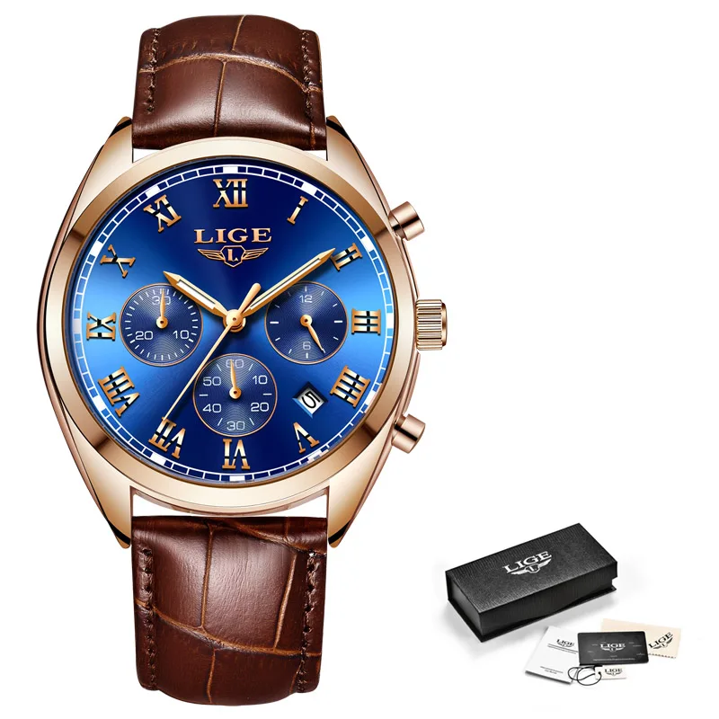 Часы наручные LIGE Мужские кварцевые роскошные Брендовые спортивные армейские в